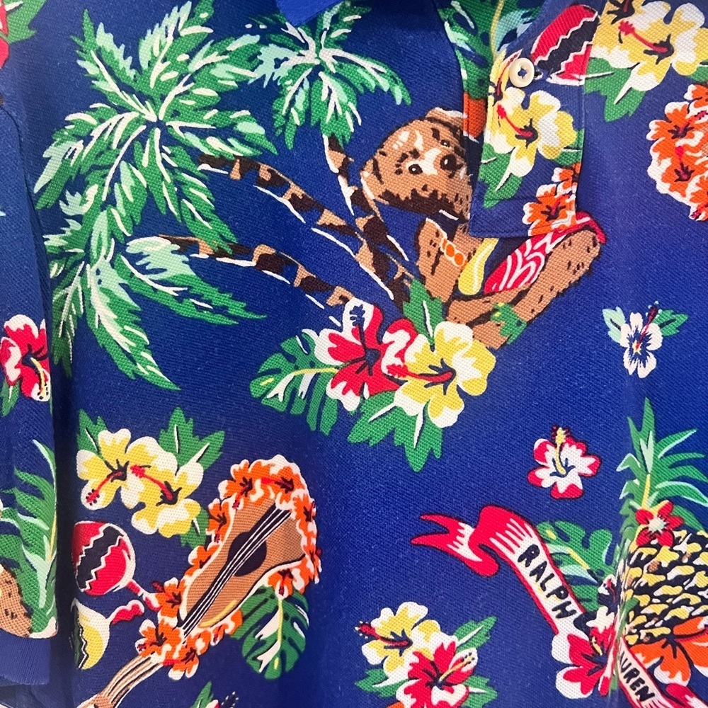 Ralph Lauren Men's Blue Tropical Polo Shirt - Picture 6 of 10